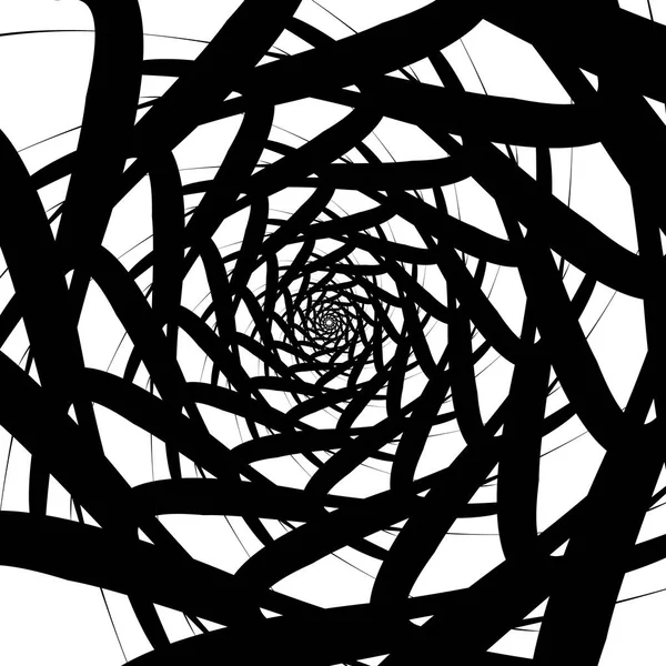 Patrón simétrico espiral giratorio. Silueta negra abstracta — Vector de stock