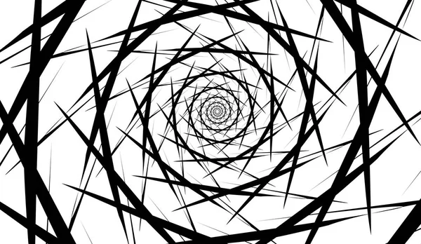 Patrón simétrico espiral giratorio. Silueta negra abstracta — Vector de stock