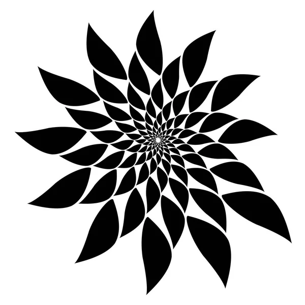 Patrón simétrico espiral giratorio. Silueta negra abstracta — Vector de stock