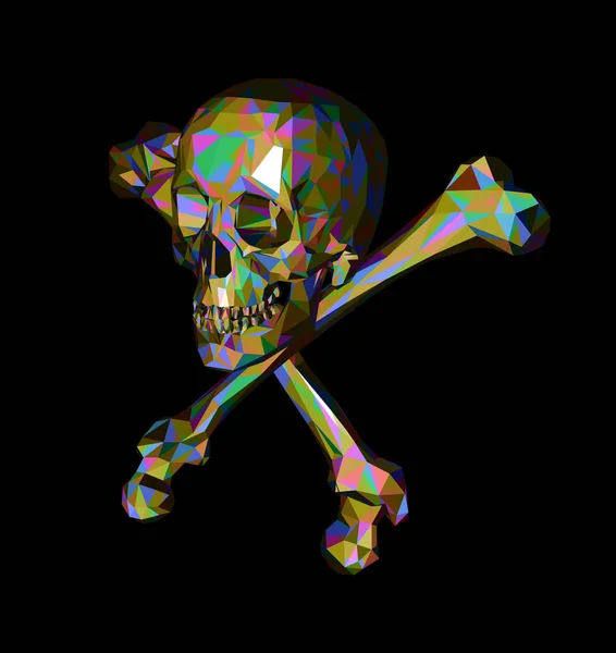 Crânio com ossos em um fundo preto. Impressão, roupas —  Vetores de Stock
