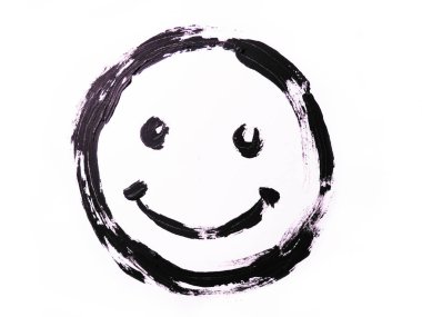 Black smiley drawn on a white background. Grunge drawing. Smile face clipart