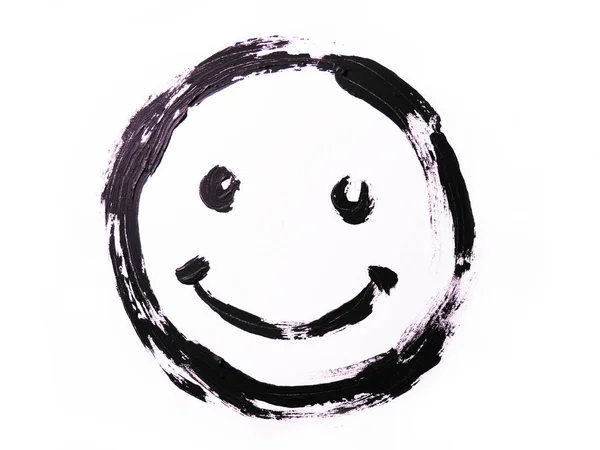 Svart smiley ritad på vit bakgrund. Grunge ritning. Mer från Smile Face — Stockfoto