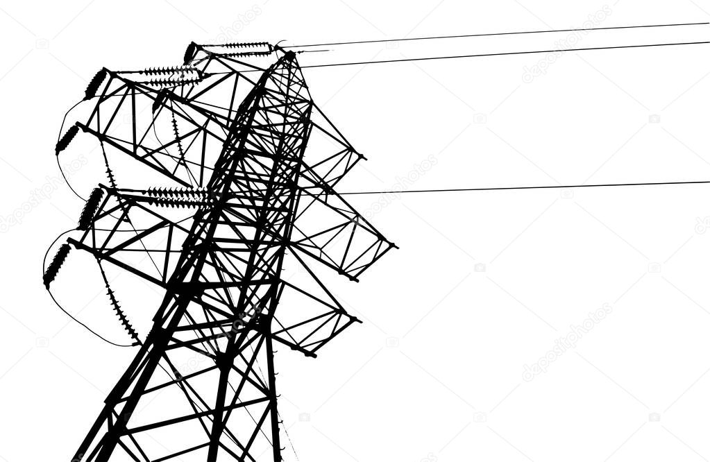 Vector silhouette of high voltage electric line on a white background.