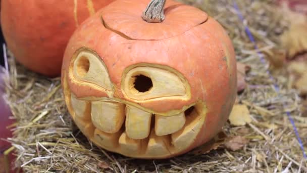 Забавная тыква на Хэллоуин — стоковое видео