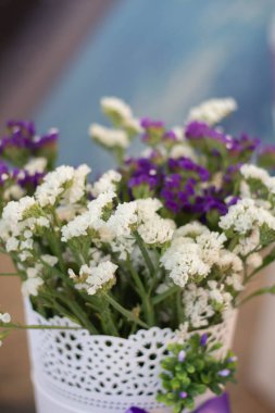 Dekoratif çiçek plastik saksı yakın çekim