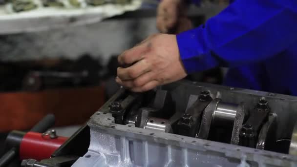 Человек ремонтирует двигатель автомобиля — стоковое видео
