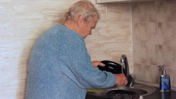 Elder lady in the kitchen — Stock Video