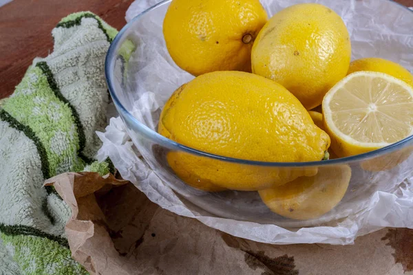 Beaucoup Citrons Oranges Sur Une Table Bois Thème Des Agrumes — Photo