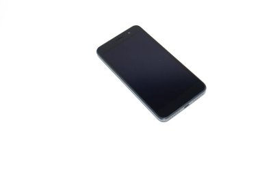 Metin, yan görünüm için bir yer ile beyaz bir arka planda gri smartphone