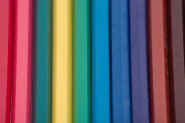 Birçok renkli kalemler, makro, metin için yer ile Üstten Görünüm.