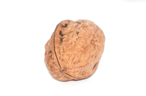 Один орех изолирован на белом фоне крупным планом — стоковое фото