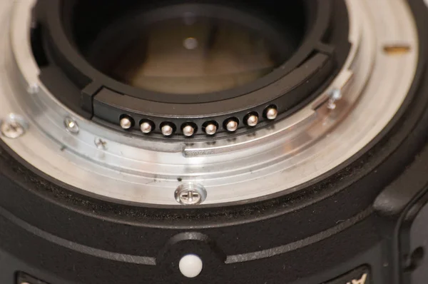 Close-up, macro, back part of camera lens. Concept of repair of lens, camera, service center. — Stock Photo, Image