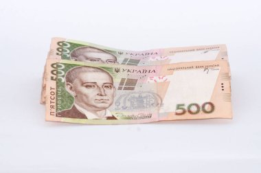 Beyaz bir arka plan üzerinde para Ukrayna Grivnası, banknotlar büyük bir paket