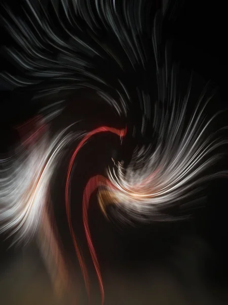 Mystisk abstrakt bakgrund, suddig eldig röd, vit, orange linjer, fjädrar i rörelse — Stockfoto