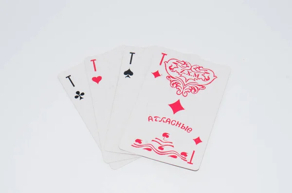 Playing cards on white background, copy space for text. — Stock Photo, Image