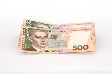 Beyaz bir arka plan üzerinde para Ukrayna Grivnası, banknotlar büyük bir paket