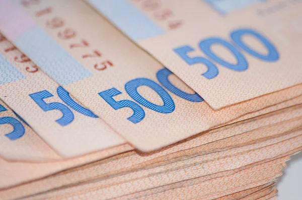 Banknotlar para Ukrayna Grivnası büyük paket, yakın çekim, kopya alanı