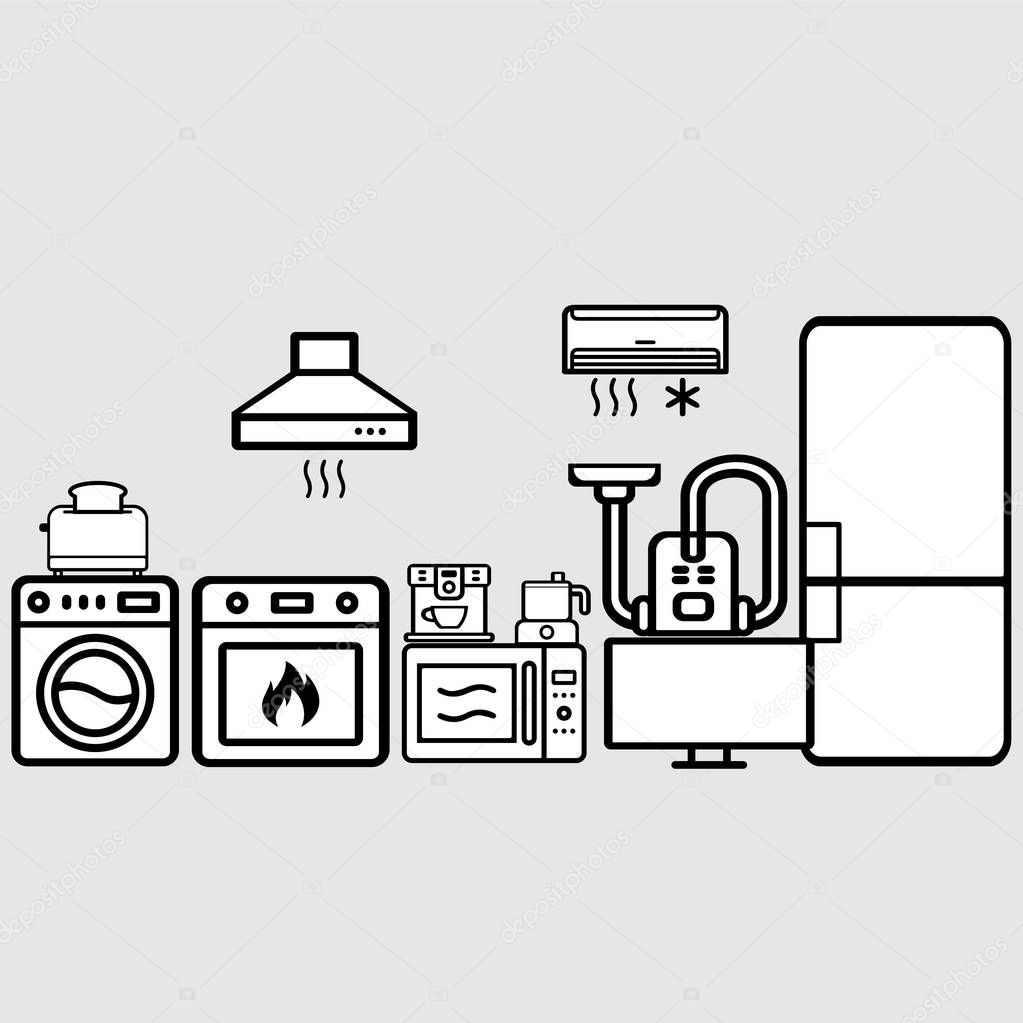 Many different home appliances, a conceptual vector
