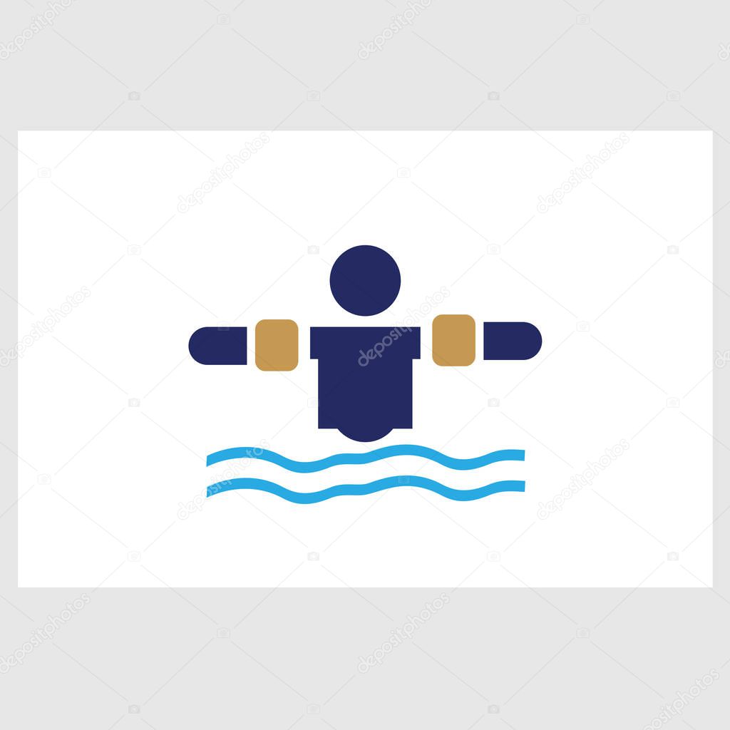 Persons silhouette with water wings on waves