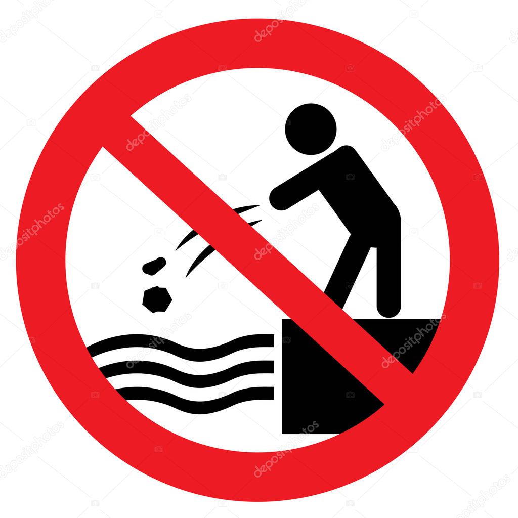 Do not throw stones into water prohibition sign