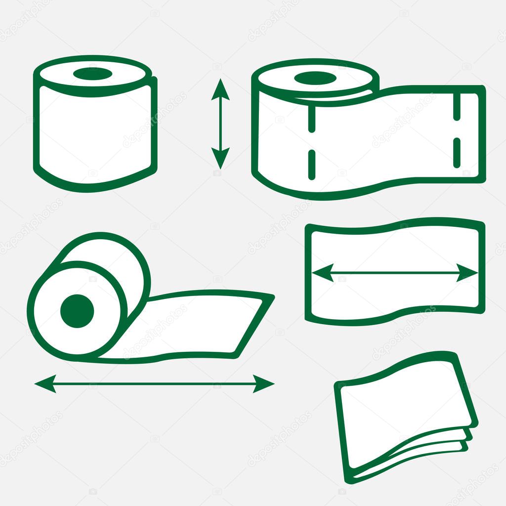 Toilet paper roll icons with arrows, conceptual vector