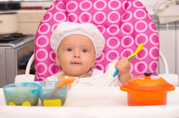 Baby Chef Hat Waiting Food — Stock Photo, Image