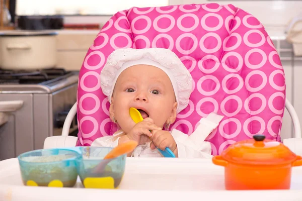 Baby Chef Hat Waiting Food — Stock Photo, Image