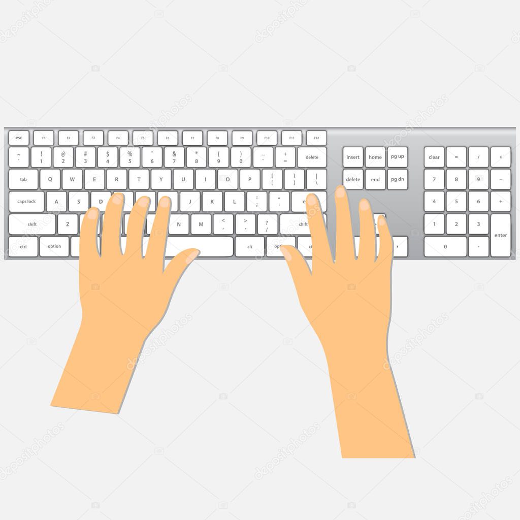 Human hands that use a keyboard, conceptual vector