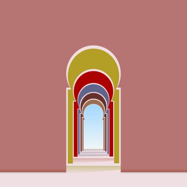 Kemerli kapı girişinde durduğumu ve koridor bir cami