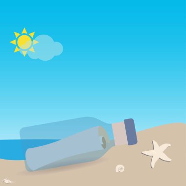 Plajda içinde parşömen mesajı olan bir şişe.