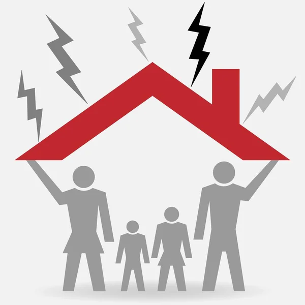 Familie Unter Einem Hausdach Das Sie Vor Schlechtem Wetter Schützt — Stockvektor