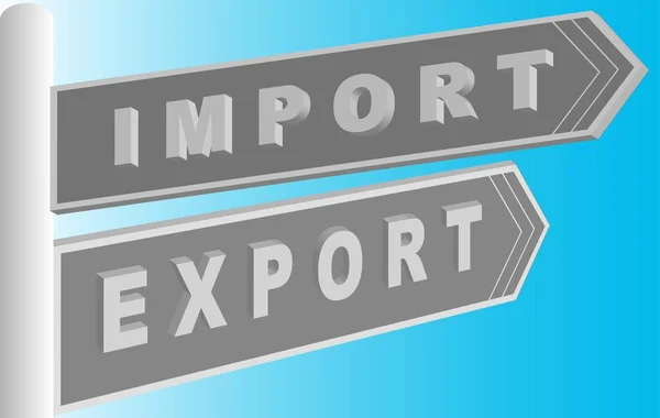 Vägmärken Med Pilar Med Texten Import Export Blå Bakgrund — Stock vektor
