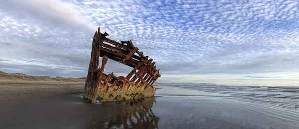 Panorama Naufrage Peter Iredale Près Astoria Oregon Près Coucher Soleil — Photo