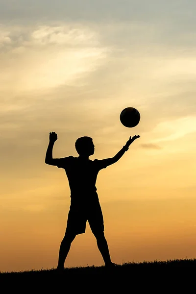 Concept Photo Jeune Athlète Silhouette Préparant Servir Volley Ball — Photo