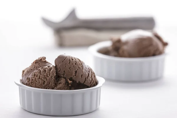 Пара Тарелок Шоколадного Мороженого Студийном Образе — стоковое фото