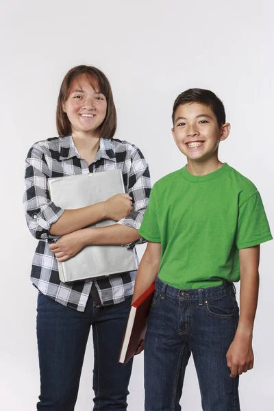 Brother Sister Holding School Books Concept Photo — Stock Photo, Image