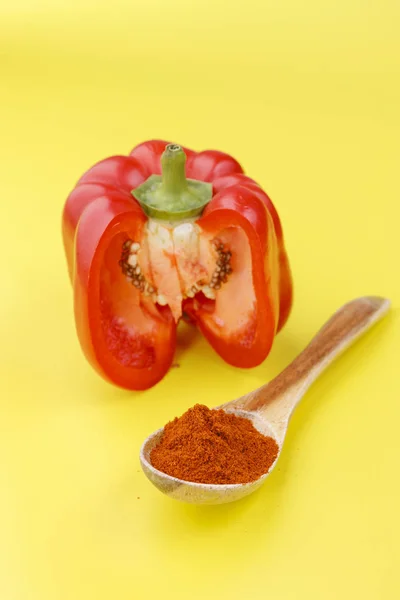 Paprika Wooden Spoon Red Bell Pepper Made — Stock Photo, Image