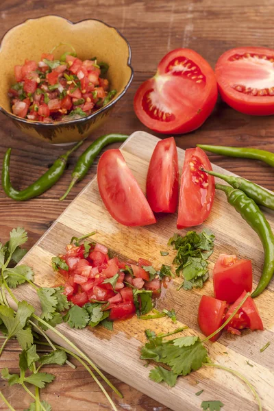Close View Cutting Ingredient Make Salsa — Stock Photo, Image