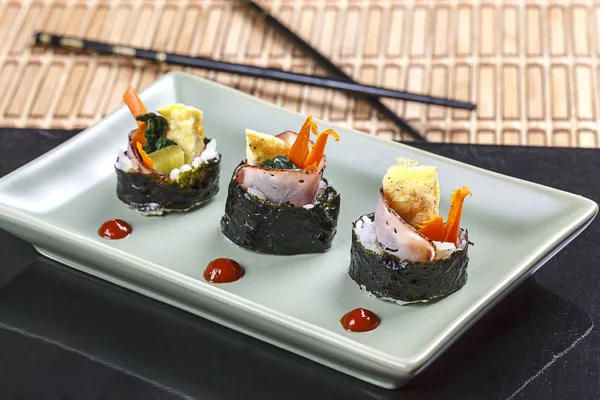 Plate Korean Food Called Kimbab Similar Sushi — Stock Photo, Image