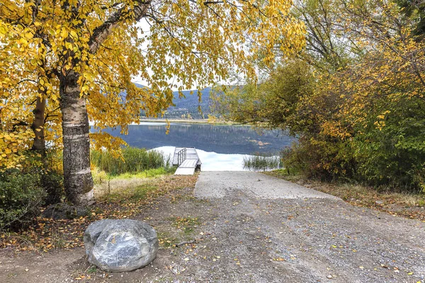 Bäume Mit Gelben Blättern Über Der Rampe Zum Dock Mcarthur — Stockfoto