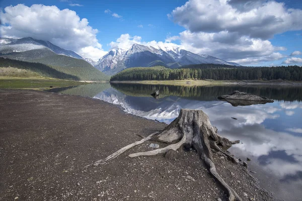 Stump in the foreground of Mission Reservoir. — Stock Photo, Image
