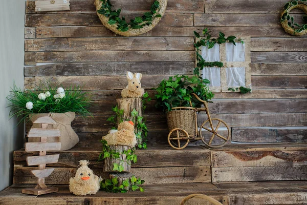 Decoração Uma Parede Madeira Com Escadas Para Eventos Fotos Casamentos — Fotografia de Stock