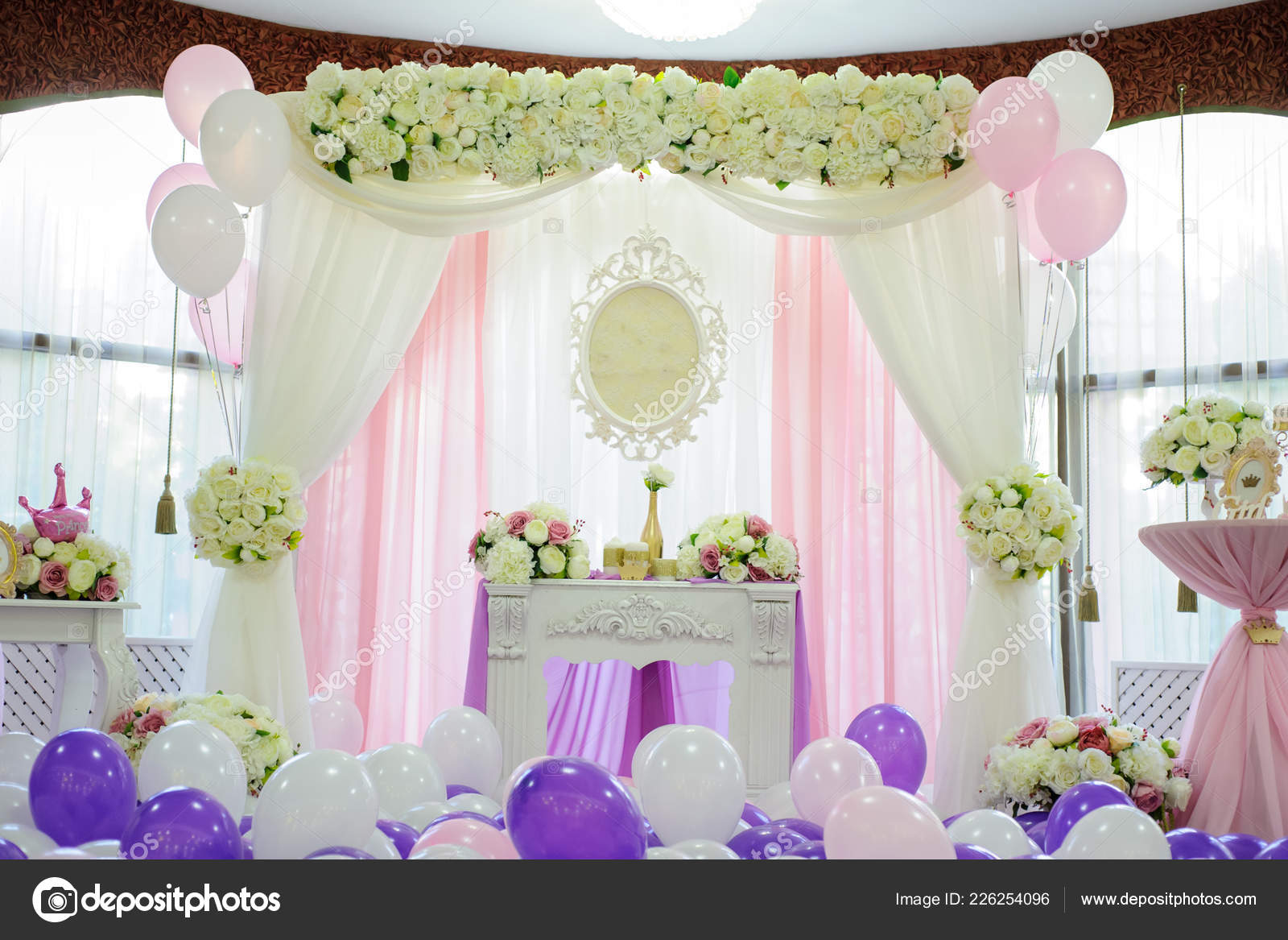 Decoration White Pink Purple Balloons Wedding Stock Photo