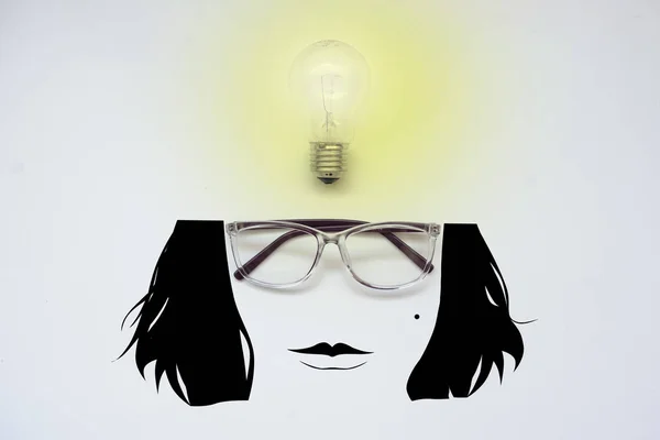 Glasses Light Bulb Cartoon Face Top View White Background — Stock Photo, Image