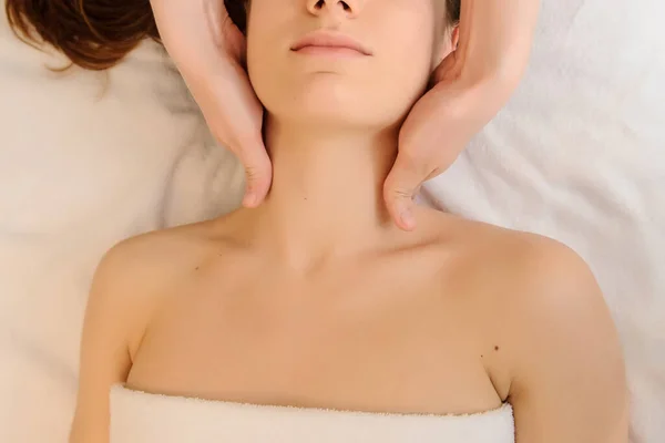 Top View Young Woman Having Massage Her Neck Spa Salon — Stock Photo, Image