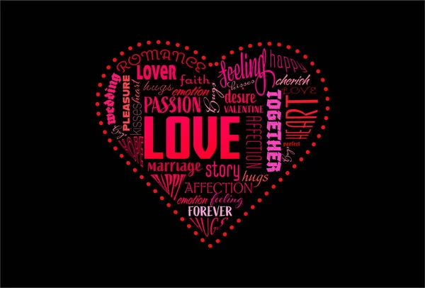 Vector Illustration Saint Valentine Day Black Background Heart Shaped Word — Stock Vector