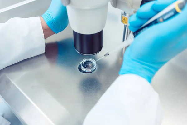 실험실에서 피 펫을 사용 하는 여성 과학자 — 스톡 사진