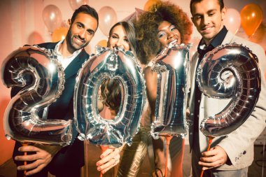 Party people women and men celebrating new years eve 2019 clipart