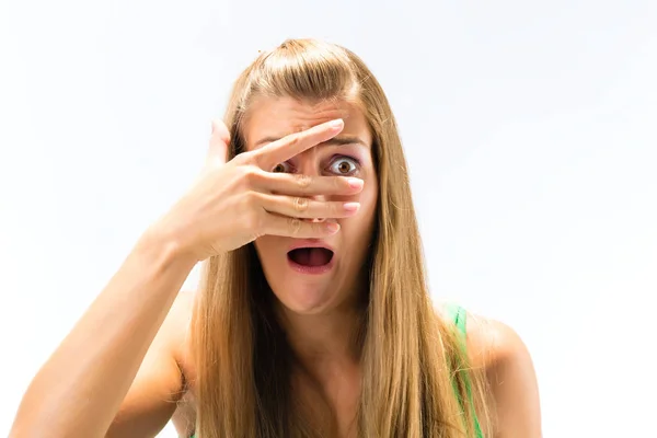 Portrait of afraid young woman — Stock Photo, Image