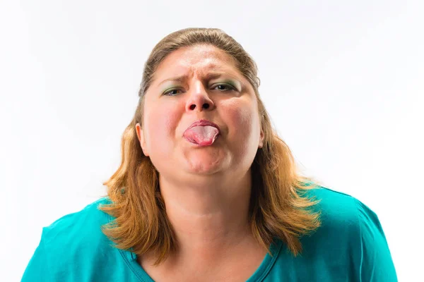Close-up of fat woman teasing — Stock Photo, Image